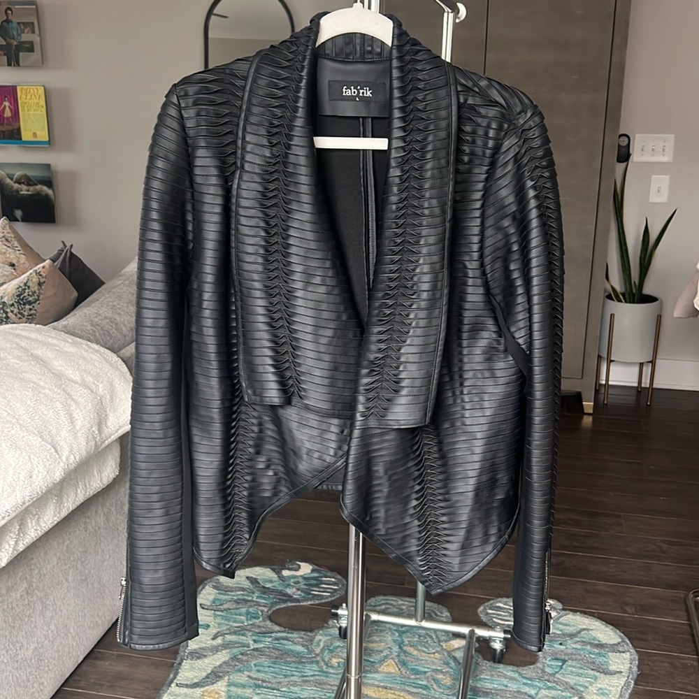 Black faux leather cropped jacket